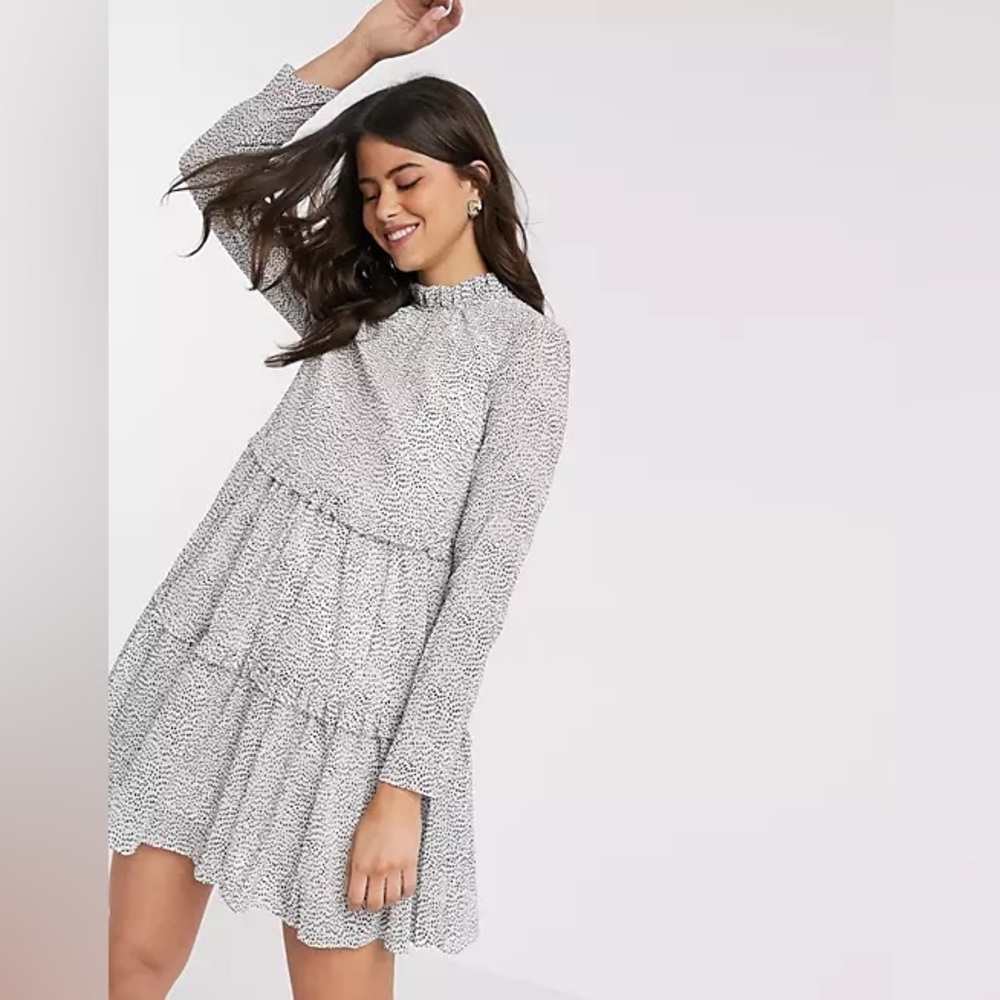 TED BAKER Phenia Spot Long Sleeve Tiered Ruffle Mini Dress - US Size 8